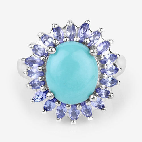 6.10 Carat Genuine Larimar and Tanzanite .925 Sterling Silver Ring