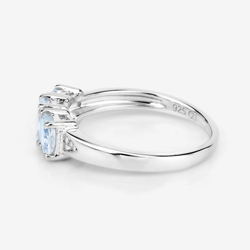 0.95 Carat Genuine Aquamarine and White Diamond .925 Sterling Silver Ring