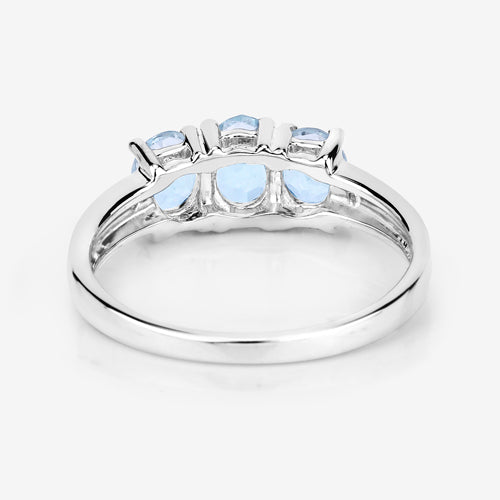 0.95 Carat Genuine Aquamarine and White Diamond .925 Sterling Silver Ring