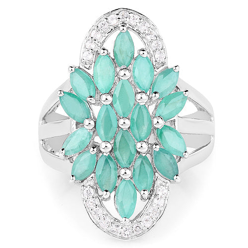 2.74 Carat Genuine Emerald and White Topaz .925 Sterling Silver Ring