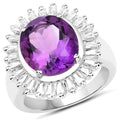5.36 Carat Genuine Amethyst and White Topaz Ring in Sterling Silver
