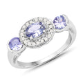 1.00 Carat Genuine Tanzanite and White Topaz .925 Sterling Silver Ring