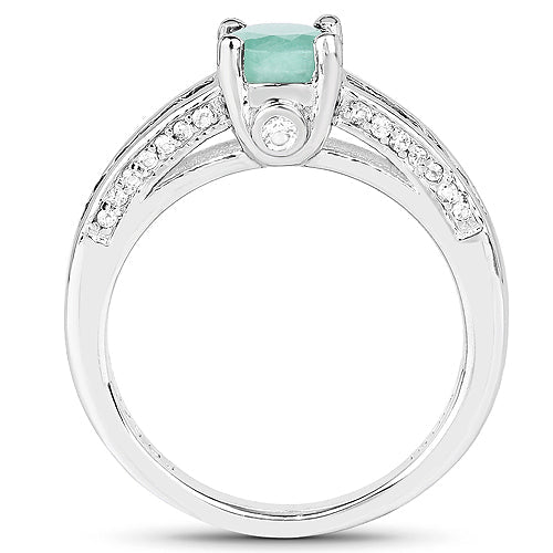 1.22 Carat Genuine Emerald and White Topaz .925 Sterling Silver Ring