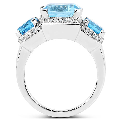 4.40 Carat Blue Topaz Ring with 2.70 Carat Multi-Gems in Sterling Silver