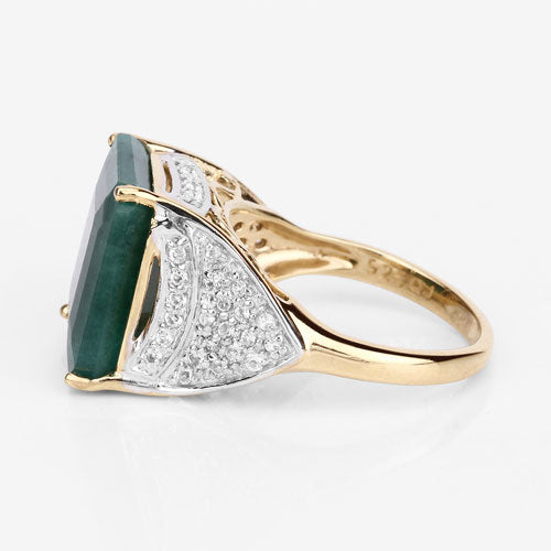 8.70 Carat Dyed Emerald and White Topaz .925 Sterling Silver Ring