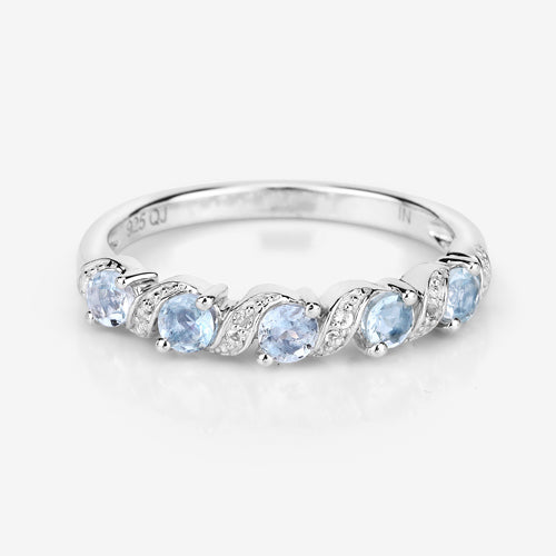 0.54 Carat Genuine Aquamarine and White Topaz .925 Sterling Silver Ring
