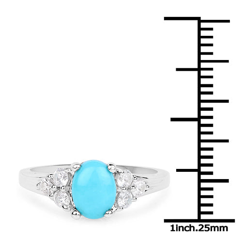1.92 Carat Genuine Turquoise and White Zircon .925 Sterling Silver Ring