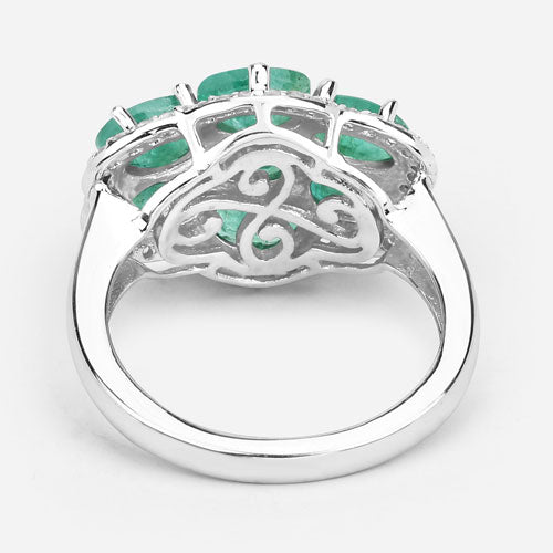 3.33 Carat Genuine Zambian Emerald and White Zircon .925 Sterling Silver Ring