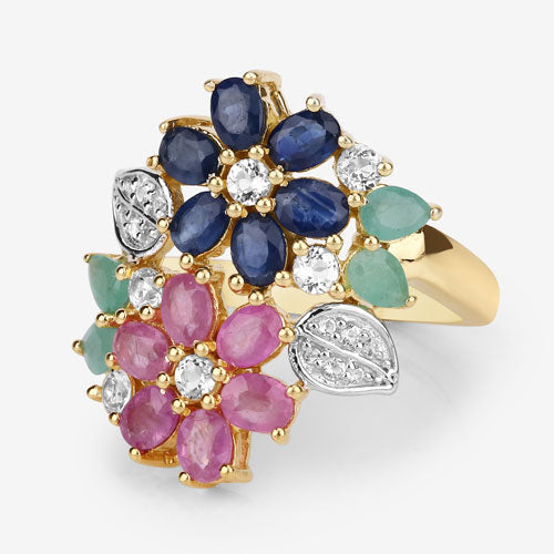 3.65 Carat Genuine Multi Stones .925 Sterling Silver Ring