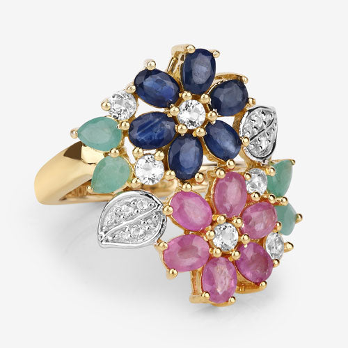 3.65 Carat Genuine Multi Stones .925 Sterling Silver Ring