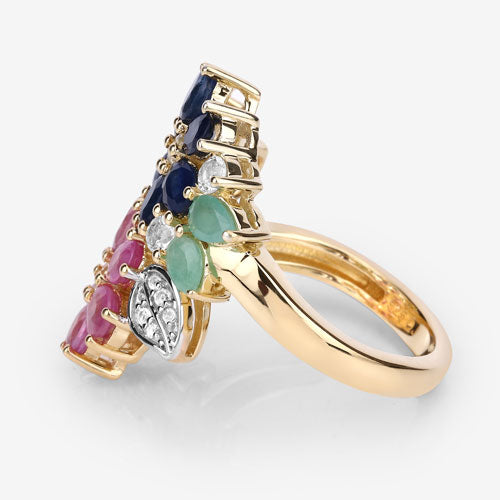 3.65 Carat Genuine Multi Stones .925 Sterling Silver Ring