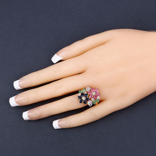 3.65 Carat Genuine Multi Stones .925 Sterling Silver Ring