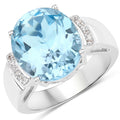 8.36 Carat Genuine Blue Topaz and White Zircon .925 Sterling Silver Ring