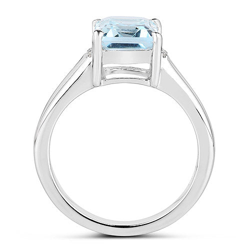 2.64 Carat Genuine Blue Topaz and White Topaz .925 Sterling Silver Ring