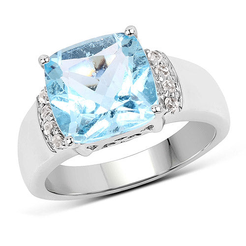 4.58 Carat Genuine Blue Topaz and White Topaz .925 Sterling Silver Ring