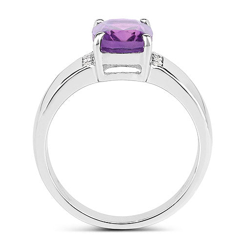 1.85 Carat Genuine  Amethyst and White Topaz .925 Sterling Silver Ring