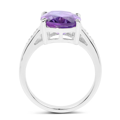 3.84 Carat Genuine  Amethyst and White Topaz .925 Sterling Silver Ring