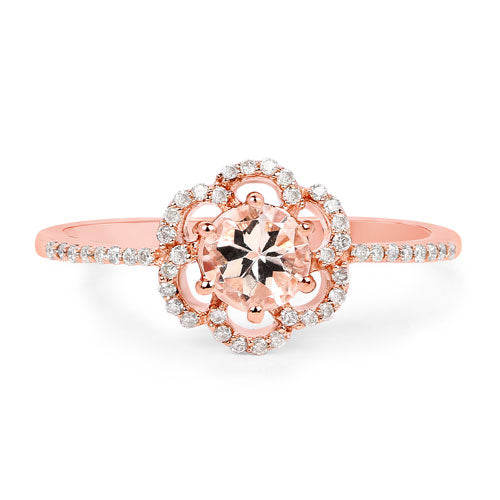 0.54 Carat Genuine Morganite and White Diamond 14K Rose Gold Ring