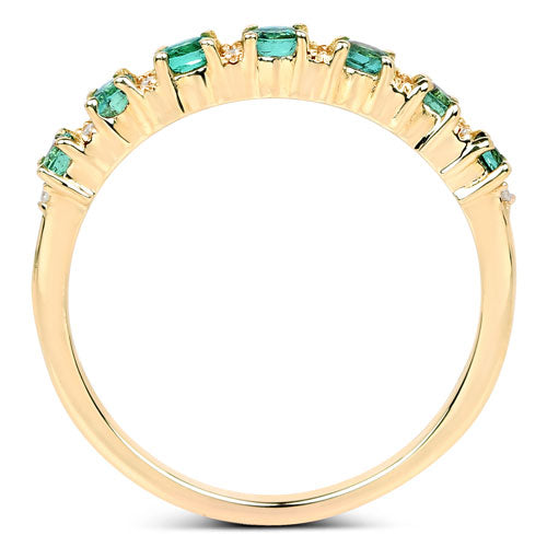 0.41 Carat Genuine Zambian Emerald and White Diamond 14K Yellow Gold Ring