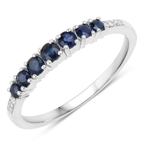 0.45 Carat Genuine Blue Sapphire and White Diamond 14K White Gold Ring