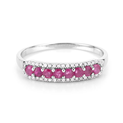 0.47 Carat Genuine Ruby and White Diamond 14K White Gold Ring