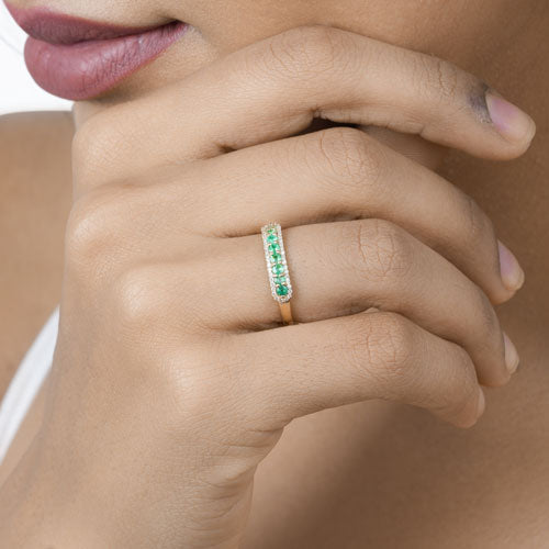 0.35 Carat Genuine Zambian Emerald and White Diamond 14K Yellow Gold Ring