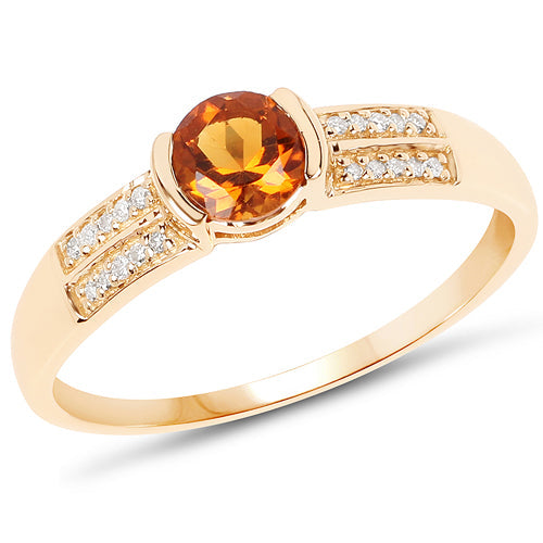 0.51 Carat Genuine Citrine and White Diamond 14K Yellow Gold Ring