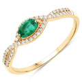 0.32 Carat Genuine Zambian Emerald and White Diamond 14K Yellow Gold Ring