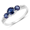 1.08 Carat Genuine Blue Sapphire and White Diamond 14K White Gold Ring