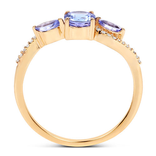 0.70 Carat Genuine Tanzanite and White Diamond 14K Yellow Gold Ring