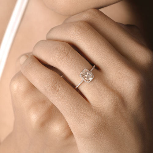 0.82 Carat Genuine Morganite and White Diamond 14K Rose Gold Ring