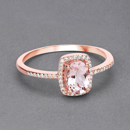 0.82 Carat Genuine Morganite and White Diamond 14K Rose Gold Ring