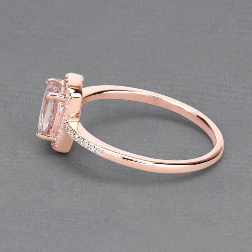0.82 Carat Genuine Morganite and White Diamond 14K Rose Gold Ring