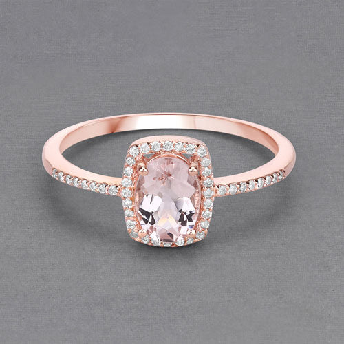 0.82 Carat Genuine Morganite and White Diamond 14K Rose Gold Ring