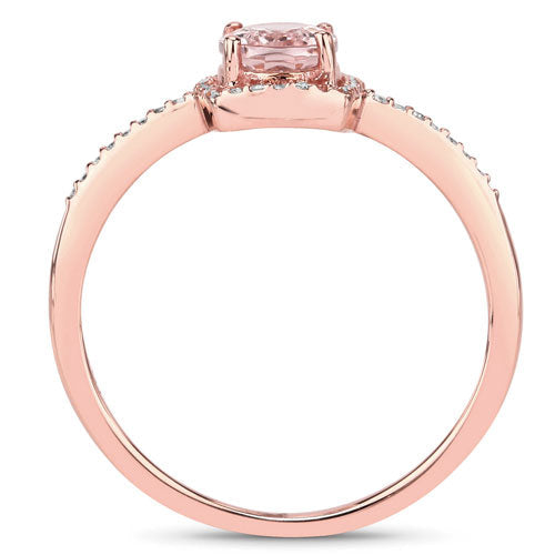 0.82 Carat Genuine Morganite and White Diamond 14K Rose Gold Ring