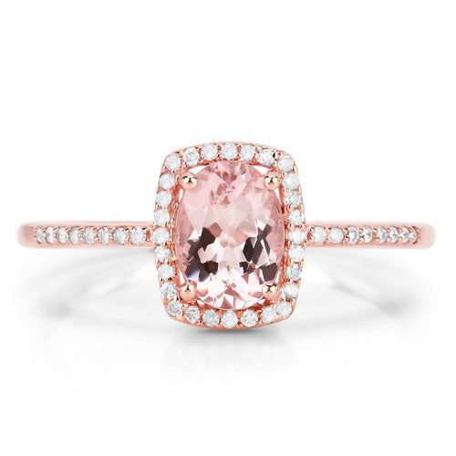 0.82 Carat Genuine Morganite and White Diamond 14K Rose Gold Ring