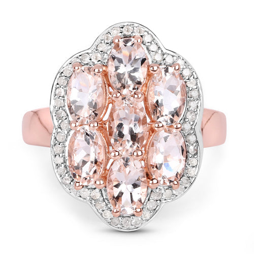 3.06 Carat Genuine Morganite and White Diamond .925 Sterling Silver Ring