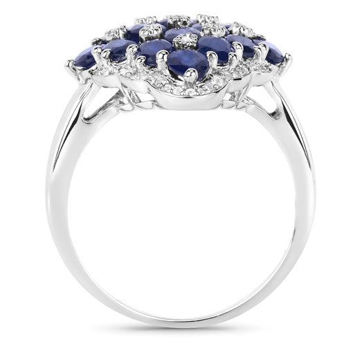 3.48 Carat Genuine Blue Sapphire and White Zircon .925 Sterling Silver Ring