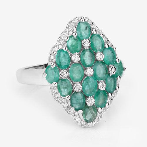 2.68 Carat Genuine Zambian Emerald and White Zircon .925 Sterling Silver Ring