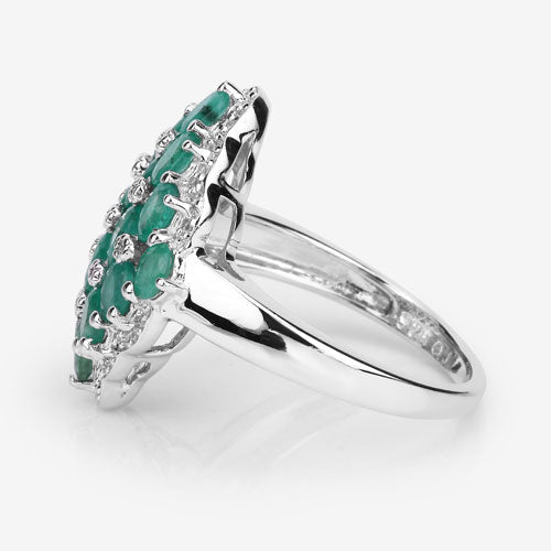 2.68 Carat Genuine Zambian Emerald and White Zircon .925 Sterling Silver Ring