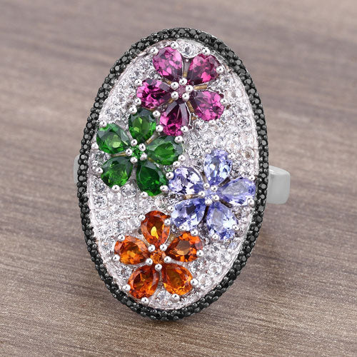 5.01 Carat Genuine Multi Stones .925 Sterling Silver Ring