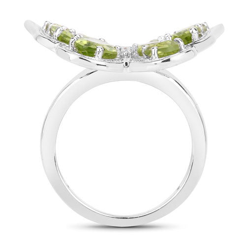 4.61 Carat Genuine Peridot and White Topaz .925 Sterling Silver Ring