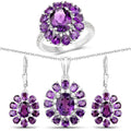 11.60 Carat Genuine Amethyst and White Topaz .925 Sterling Silver 3 Piece Jewelry Set (Ring, Earrings, and Pendant w/ Chain)