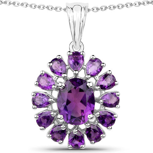 11.60 Carat Genuine Amethyst and White Topaz .925 Sterling Silver 3 Piece Jewelry Set (Ring, Earrings, and Pendant w/ Chain)