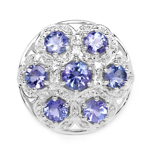 2.00 Carat Genuine Tanzanite and White Zircon .925 Sterling Silver Ring