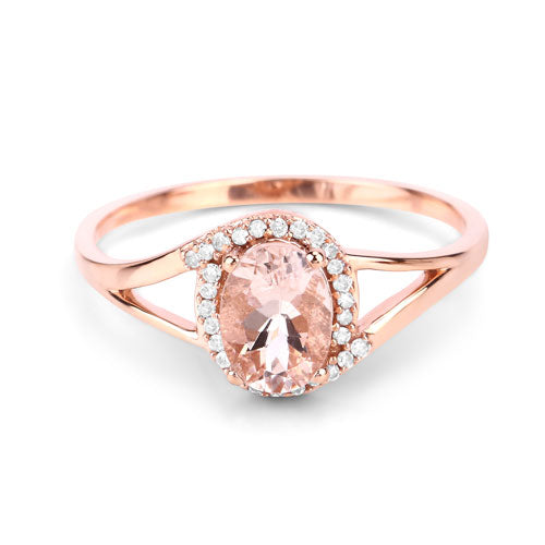 0.78 Carat Genuine Morganite and White Diamond 14K Rose Gold Ring