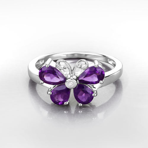 1.35 Carat Genuine Amethyst and Created White Sapphire .925 Sterling Silver Ring