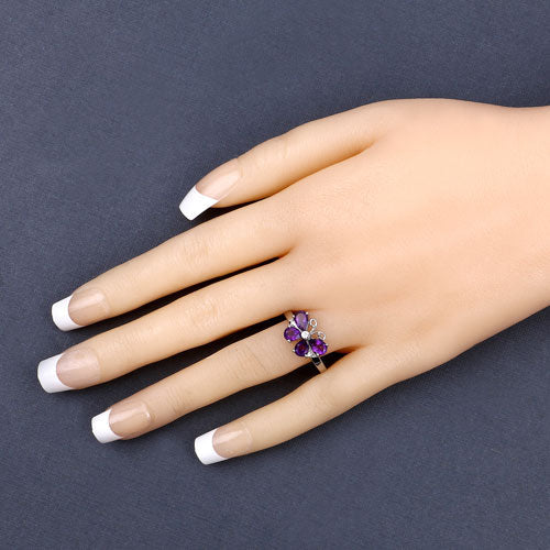 1.35 Carat Genuine Amethyst and Created White Sapphire .925 Sterling Silver Ring