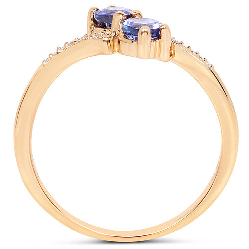 0.51 Carat Genuine Tanzanite and White Diamond 14K Yellow Gold Ring