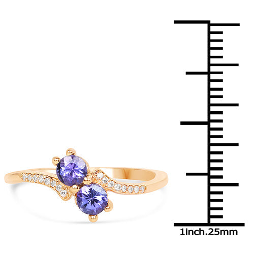 0.51 Carat Genuine Tanzanite and White Diamond 14K Yellow Gold Ring